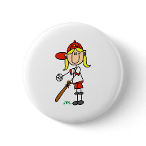 Girl Softball Player Button by stick_figures Girl Softball Player Button