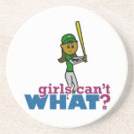 Girl Softball Player in Green Drink Coaster