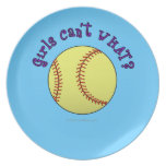 Girl Softball-Purple Text Party Plate