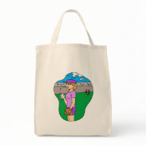 Girl spitting pitcher tote bag
