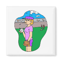 Girl spitting pitcher magnet