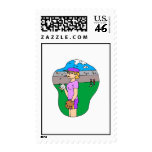 Girl spitting pitcher stamp