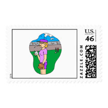 Girl spitting pitcher postage stamps