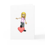 girl stepping on heart cards