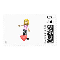 girl stepping on heart postage