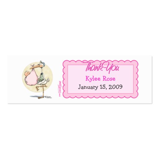 Girl Stork Thanks Favor Tag Business Card Templates (front side)