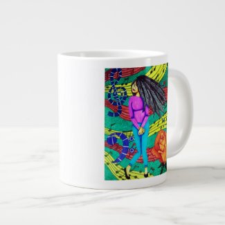 Girl Surrounded By Musical Notes Extra Large Mug
