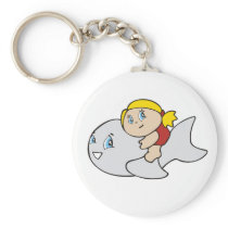 Girl Swimming with Dolphin Key Chain