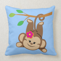 Girl Swinging Monkey Throw Pillow