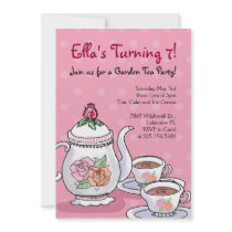 Girl Tea Party Themed Birthday Invitations