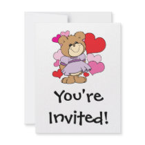 girl  teddy bear in love lots of hearts design invitation