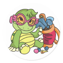 Girl Turtle Golfer Tshirts and Gifts Round Stickers