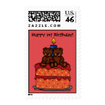 girl twins on 1st birthday cake postage