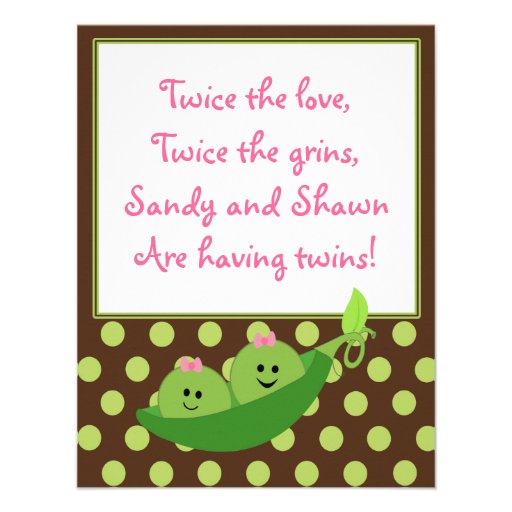 Girl Twins Peas in a Pod Baby Shower Invitation