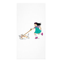 Girl Walking Dog Personalized Photo Card