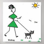 Girl walking the dog print