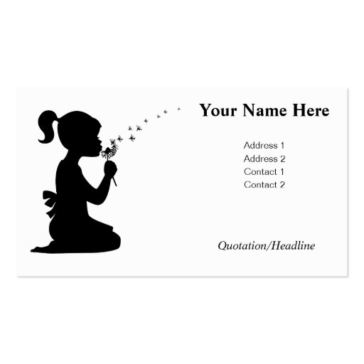 Girl wishing and blowing a dandelion flower business card template