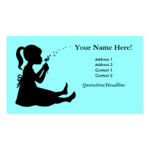 Girl wishing and blowing a dandelion flower business card
