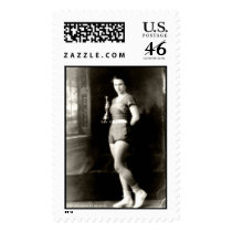 Girl with a basketball trophy postage