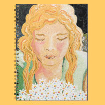 girl with a bunch of daisies notebooks
