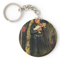 Girl With A Cat In The Birch Forest By Modersohn- Keychains