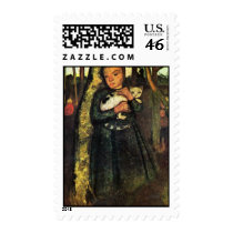 Girl With A Cat In The Birch Forest By Modersohn- Postage Stamps