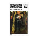 Girl With A Cat In The Birch Forest By Modersohn- postage