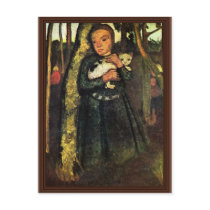 Girl With A Cat In The Birch Forest By Modersohn- Post Card