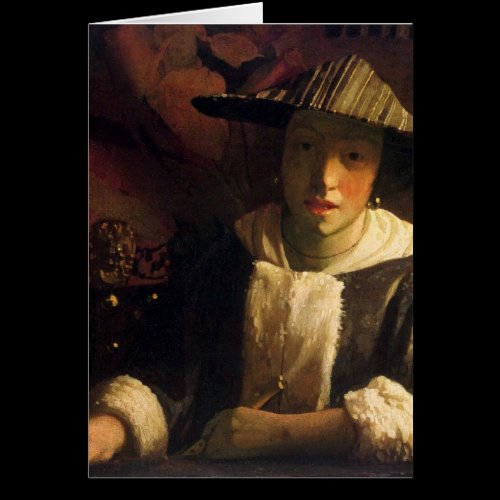 Girl with a flute by Johannes Vermeer Greeting Cards