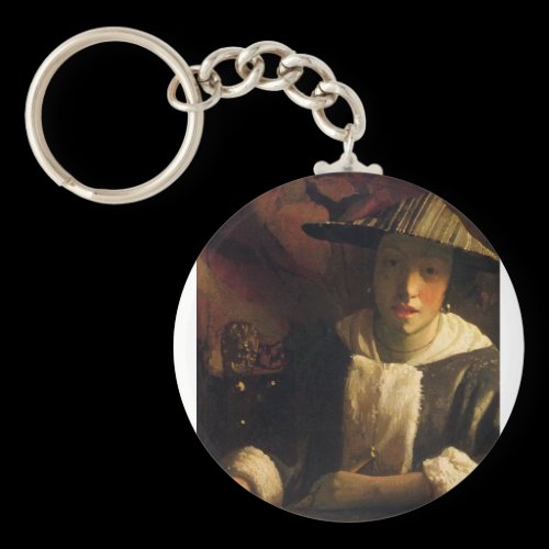 Girl with a flute by Johannes Vermeer Keychains