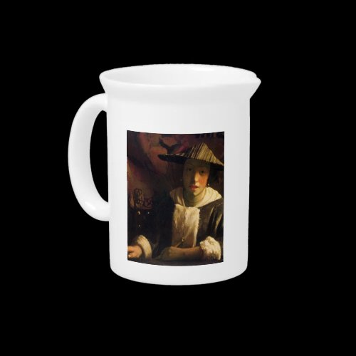 Girl with a flute by Johannes Vermeer Beverage Pitcher