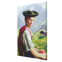 Girl with a Hat in Mountain Landscape Stretched Canvas Prints