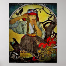 Girl with a Raven Posters