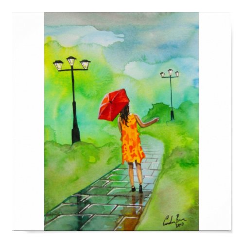 GIRL WITH A RED UMBRELLA print