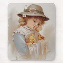 Girl with Baby Ducks Mouse Pads