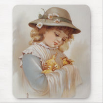 Girl with Baby Ducks Mouse Pads