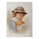 Girl with Baby Ducks Poster