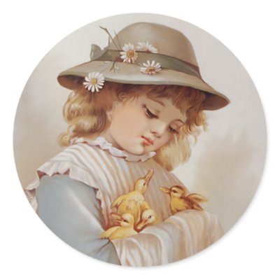 Girl with Baby Ducks Round Stickers