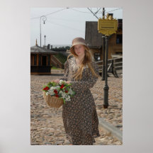 Girl with basket of flowers print