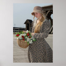 Girl with basket of flowers print
