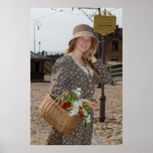 Girl with basket of flowers print