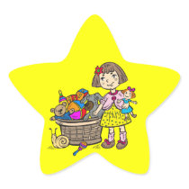 Girl With Basket Of Toys Star Stickers
