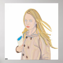 Girl with blue magazine posters