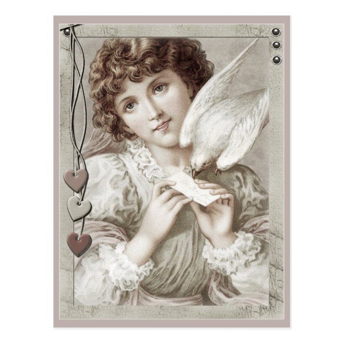 Girl with carrier pigeon CC0584 Valentine postcard