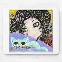 girl with cat 1 mouse pads