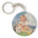 Girl with Chicks and Lamb Key Chain