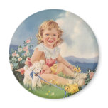 Girl with Chicks and Lamb Fridge Magnet