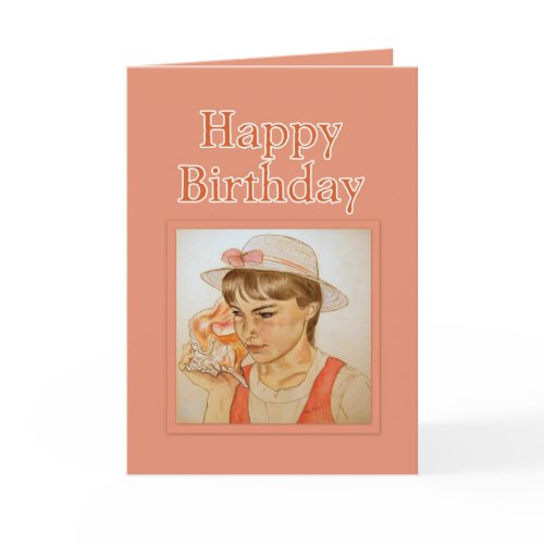 Girl With Conch Shell Happy Birthday card