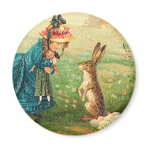 Girl With Doll and Rabbit Magnet