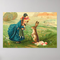 Girl With Doll and Rabbit Posters